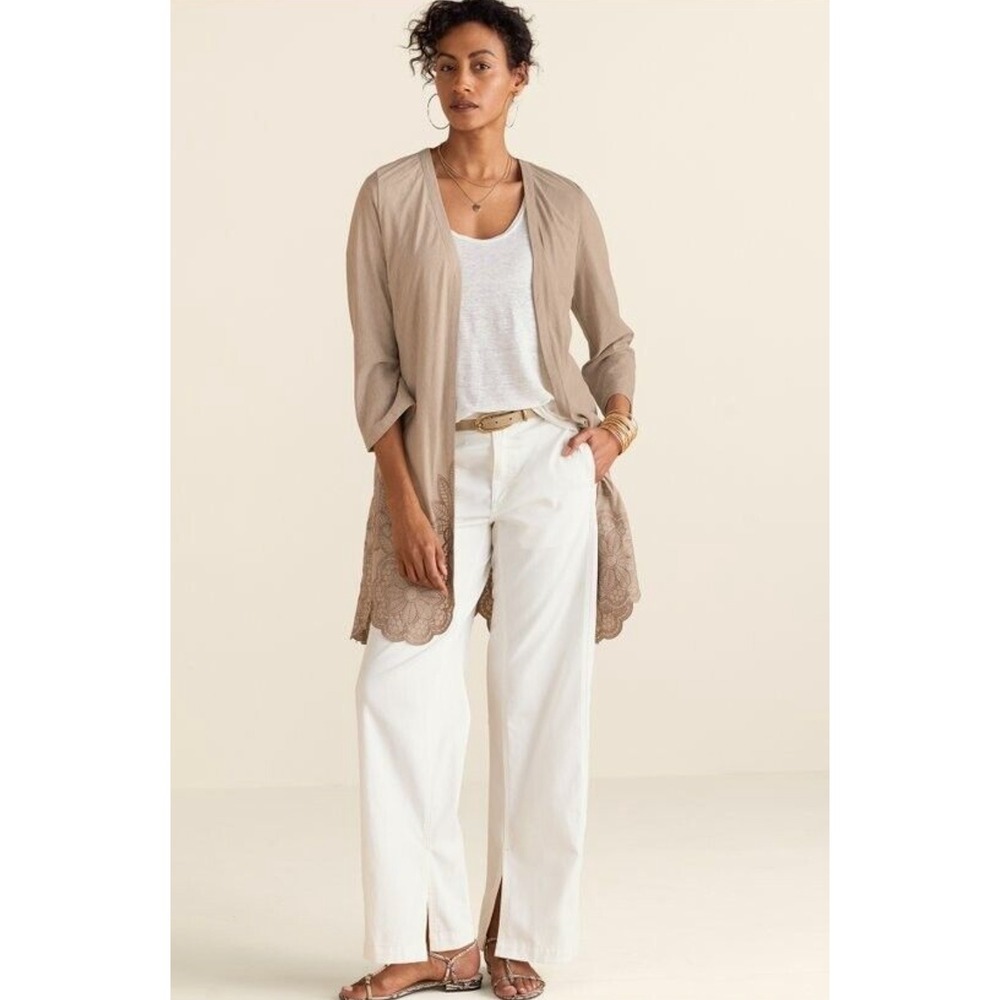 Soft Surroundings Carys Topper Floral Embroidered Light Cardigan Coastal Medium